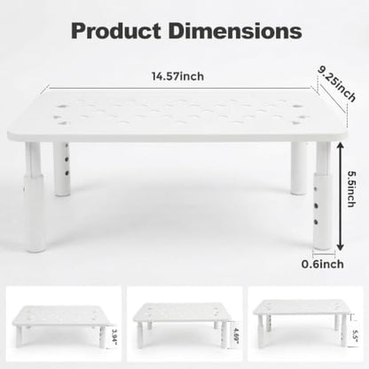 Raised Automatic Cat Feeder Stand for Double Bowl Feeders, Carbon Steel 14.57 x 9.25 in, 3 Adjustable Heights 4.13-5.71 in, Non-Slip, Fits Feeders & Water Dispensers, No-Drill (White)