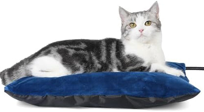 MARUNDA Outdoor Heated Cats Bed - 100% Waterproof Outdoor Heated Pet Bed with Double Built-in AutoThermostat - Heated Pet Bed for Outside Animals (20" x 16" (L), Blue)