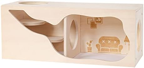 Hamster Hideout Wooden House Chamber Small Animals Pets Tunnel Exploring Toys Secret Peep Shed for Dwarf Hamsters, Syrian Hamsters, Gerbils, Hedgehogs, Rats, Mice (Living Room)