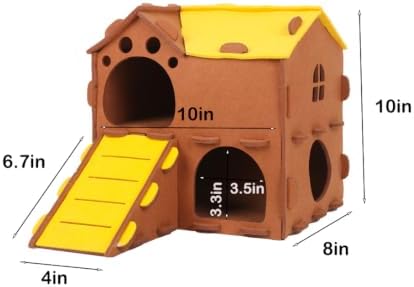 Felt Guinea Pig Hedgehog Hamster Ferret House, 2 Layer with Window Slider, Cozy Small Animal Hideout