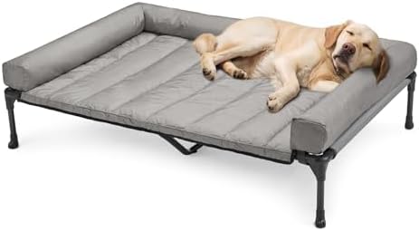 Veehoo Outdoor Elevated Dog Bed with Waterproof Bolster Cushion, Cooling