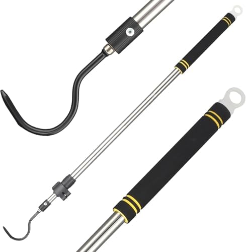 Snake Hooks, Stainless Steel Snake Hook Extendable Handled Desigh for Removling Large or Small Snakes and Reptiles Rattlesnakes Python Copperhead Stainless Steel Handle 35"-65"