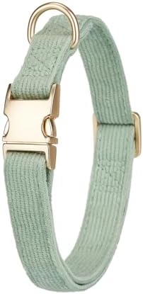 Cotton Fibric Dog Collar with High Grade Metal Buckle, for Medium Dogs(Light Green,Medium:12-19")