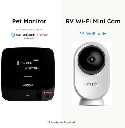 Waggle 4G LTE Pet Monitor Lite + RV Mini Camera - Cellular Temperature & Humidity Monitor, Real-time Alerts - RV/Camper/Van/Car Monitoring - Subscription Required