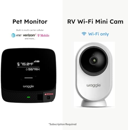 Waggle 4G LTE Pet Monitor Lite + RV Mini Camera - Cellular Temperature & Humidity Monitor, Real-time Alerts - RV/Camper/Van/Car Monitoring - Subscription Required