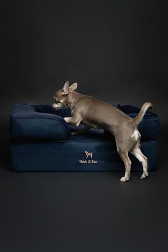 NOAH & PAW Dog Bed, 28x23x11 Inch, Orthopedic Dog Beds for Medium Size Pets, Eggshell Memory Foam Infused with Cooling Gel, Inner Cover, Water Resistant, Machine Washable (Denim Sofa Collection)