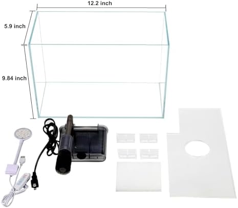 3 Gallon Glass Small Fish Tank, Betta Fish Tank Starter Kit with Filter, Lights,Lid.