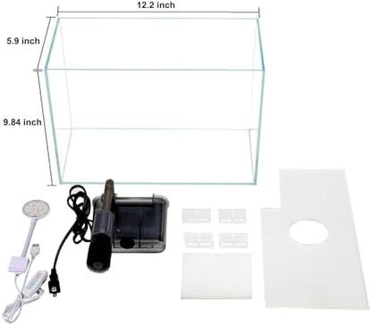3 Gallon Glass Small Fish Tank, Betta Fish Tank Starter Kit with Filter, Lights,Lid.