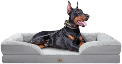 XXL Orthopedic Dog Beds Large Sized Dog - Washable Large Dog Cat Bed Waterproof, Comfort Dogs Couch Sofa with Washable Removable Cover, Pet Bed with Nonskid Bottom, 53'', Light Grey