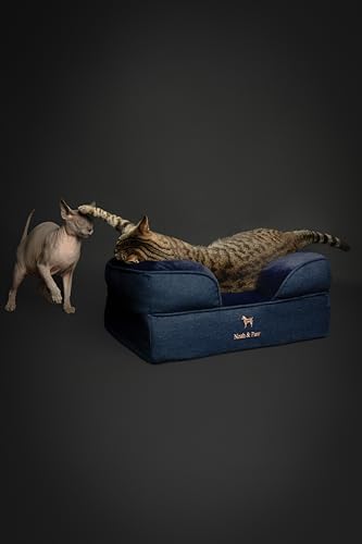 NOAH & PAW Small Dog Bed, 20x15x8 Inch, Cat Bed for Indoor Cats, Orthopedic Eggshell Memory Foam Infused with Cooling Gel, Water Resistant Inner Cover Machine Washable (Denim Collection)