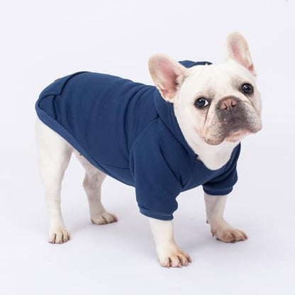 2 Pack Dog Hoodie Warm Hood Dog Sweater Cold Weather Small Dogs Sweatshirt Comfort Pet Clothes for Small Medium Dogs with Pockets (Navy+Blue, L (Back: 13.78", Chest: 18.9"))