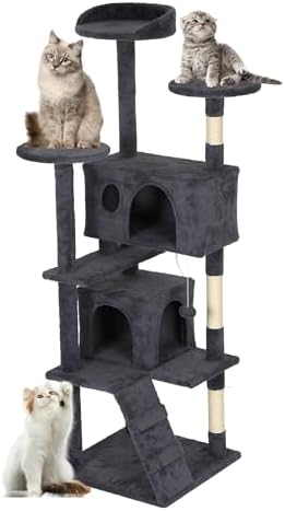 FDW | 62" Cat Tree Tower | Dark Gray | Multi-Level Indoor Activity Center