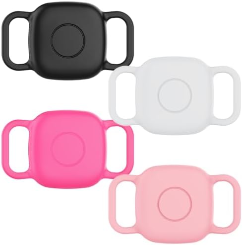 DDJ Waterproof Dog Collar Holder for Life360 Tile Mate Tracker, 4-Pack Durable Silicone Cover, Anti Lost for Tile Tracker Case for Cat & pet Collars, Easy Installation, Black, Pink Punch, White, Pink