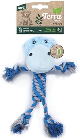 M-PETS Terra ECO Dog Toy – Squeaky Plush Dog Toy Made from Recycled Plastic Bottles, Soft & Durable Eco-Friendly Dog Toy (Coco, Blue)