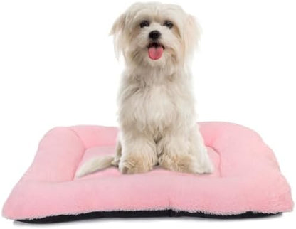 Dog Crate Bed Washable Dog Beds for XX-Small Dogs Deluxe Thick Faux Fur Fluffy Comfy Kennel Pad Anti-Slip Pet Sleeping Mat,Indoor Puppy Mattress Cat Kitten Cute Cushion Fit Crates 18 x 12 Inch,Pink