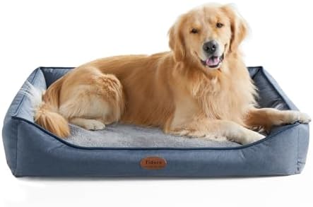Tidore Orthopedic Dog Beds for Medium Dogs, Durable Egg Crate Foam Sofa Dog Bed wit Washable Removable Cover,Waterproof Lining,Pet Bed for Large Dogs (Denim Blue, 39.4" L x 31.5" W x 7.4" Th)
