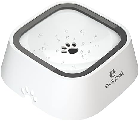 ELS PET White 35oz 1L No Spill Dog Cat Bowl Anti Slip Travel Dispenser