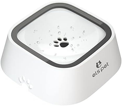 ELS PET White 35oz 1L No Spill Dog Cat Bowl Anti Slip Travel Dispenser