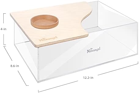 Niteangel Small Animal Sand-Bath Box: - Acrylic Critter's Sand Bath Shower Room & Digging Sand Container for Hamsters Mice Lemming Gerbils or Other Small Pets (Rectangle, Birch-Wood)