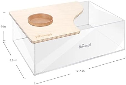 Niteangel Small Animal Sand-Bath Box: - Acrylic Critter's Sand Bath Shower Room & Digging Sand Container for Hamsters Mice Lemming Gerbils or Other Small Pets (Rectangle, Birch-Wood)