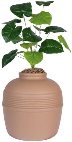 Good Pet Stuff Original Hidden Litter Box Planter, Decorative Cat Litter Enclosure, Carbon Filter, Faux Plant, Round Design, Easy to Clean, Base Kit, Broad Leaf Philodendron, Terracotta Brown
