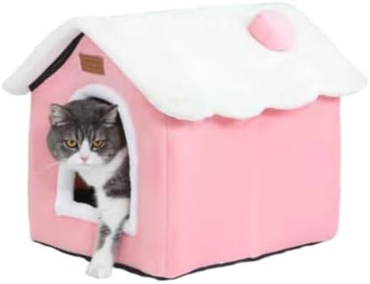 Cat Bed Cave, Cute Christmas Cat Beds for Indoor Cats, Pink