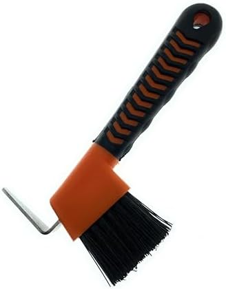 Horse Hoof Pick with Brush - Non-Slip Ergonomic Handle, Heavy-Duty Steel Pick & Stiff Bristles - Removes Dirt, Mud & Rocks - Horse Grooming Tool for Daily Hoof Care (Orange)
