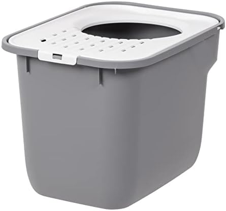 IRIS USA Square Top Entry Cat Litter Box, Kitty Litter Pan with Litter Particle Catching Cover and Privacy Walls, Gray/White (Pack of 4)