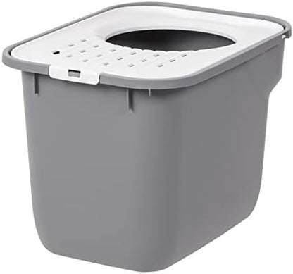IRIS USA Square Top Entry Cat Litter Box, Kitty Litter Pan with Litter Particle Catching Cover and Privacy Walls, Gray/White (Pack of 4)