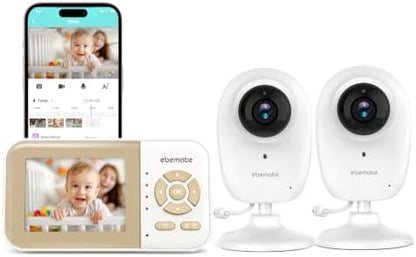 ebemate WiFi Video Baby Monitor with 2 Camera,2.8" Display with 1500Ft Long Range,WiFi On/Off,1080P No Glow Night Vision,2-Way Talk Baby Cam Monitoring EBS28-2