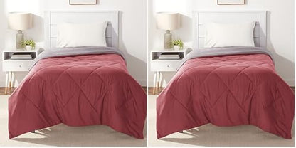 Amazon Basics Reversible Lightweight Microfiber All Season Comforter Blanket, Twin/Twin XL, Burgundy/Grey (Pack of 2)