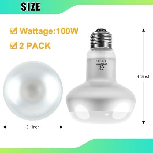Reptile Heat Lamp 2Pack 100W, Intense Basking Spot Light Bulb with UVA, Simulate Natural Daylight Heat Bulb for Reptile, Turtle, Bearded Dragon, Lizard, Tortoise, Gecko, Snake