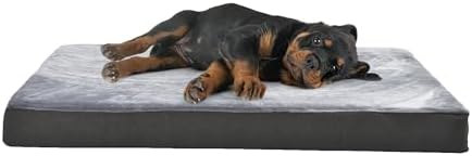 Amazon Basics Washable Dog Bed with Cooling Gel Memory Foam, Pressure-Relief Support for Dogs up to 50lbs, Non-Slip Bottom, Removable Cover, Large (35" x 22"), Grey