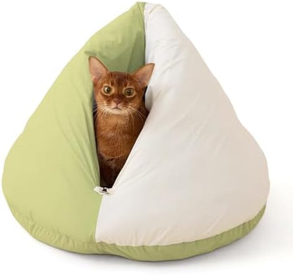 Cat Marshmallow Cave Bed, Plush Hideaway Washable Round Cushion (Green)