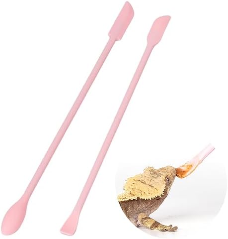 2Pcs Pink Reptile Feeding Spoon, Crested Gecko Food Mixing Spatula