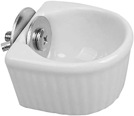 Small Animals Bowl, Detachable Cage Feeder Pet Ceramic Water & Food Feeder, Small Animal Supplies for Rabbit Parrot Squirrels Chinchilla Hamster Ferret (White, S)