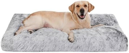 Bedfolks Waterproof Kennel Pad - Plush Dog Bed, XXL Crate Bed 47"x29", Washable Dark Grey Faux Fur Cover