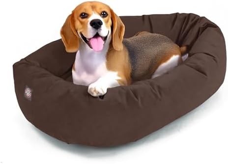 Majestic Pet 32 Inch Suede Calming Dog Bed Washable – Cozy Soft Round Dog Bed w/Spine Support for Dogs to Rest Head - Fluffy Donut Dog Bed 32x23x7 (Inch) - Round Pet Bed Medium – Chocolate (2025)