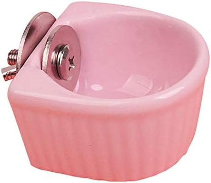 Small Animals Bowl, Detachable Cage Feeder Pet Ceramic Water & Food Feeder, Small Animal Supplies for Rabbit Parrot Squirrels Chinchilla Hamster Ferret (Pink, S)