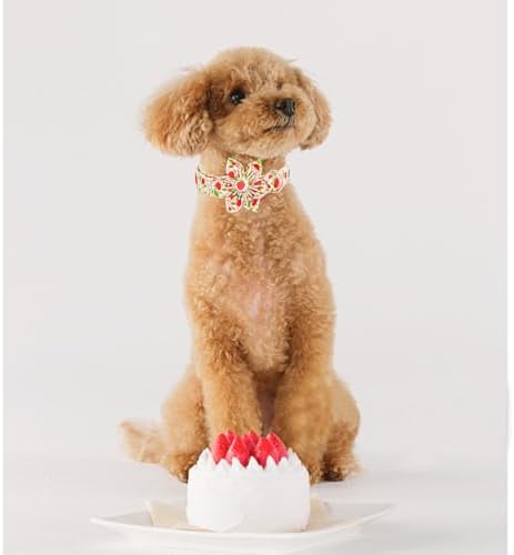 Dog Collar-Strawberry Print Adjustable Cute Pet Collar Soft Pink Dog Collars with Flower Durable Cotton Metal Buckle Puppy Collar Gift for Small Dogs
