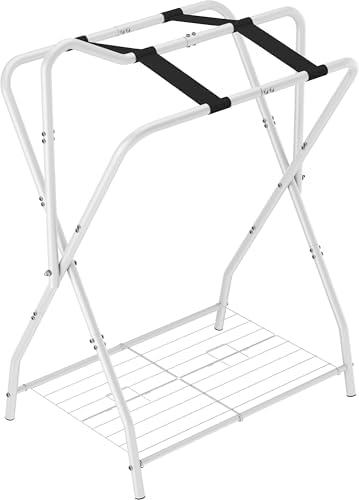 Queension Foldable Saddle Rack with Bottom Storage for Horse Stable, White