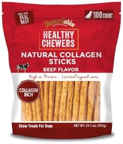 Rewardables | Healthy Chewers | Natural Collagen and Beef Sticks for Dogs | 100 Count | High Protein and Limited Ingredient Dog Chews