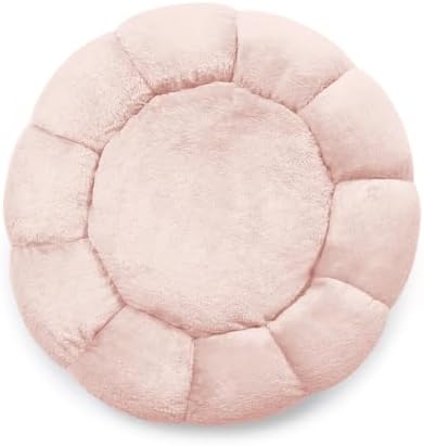 Sherry Kline Pets “Daisy Round” Donut Shape Calming Bed for Dogs and Cats, from Soft Faux Fur, Available in 4 Sizes, Machine Washable