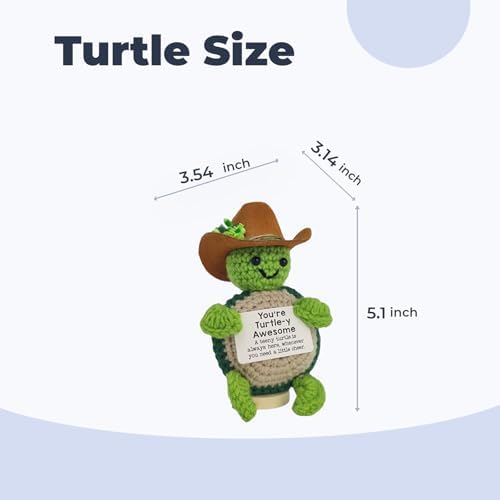 Mini Funny Positive Turtle Crochet Animals with Stand- Emotional Support Plush Positive Animal, Elephant Gifts for Girls Women, Funny Handmade Christmas Birthday Gifts