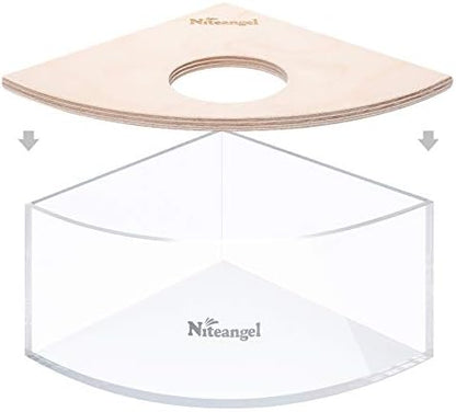 Niteangel Animal Sand-Bath Box: - Acrylic Critter's Sand Bath Shower Room & Digging Sand Container for Hamsters Mice Lemming Gerbils or Other Small Pets (Triangle, Birch-Wood)