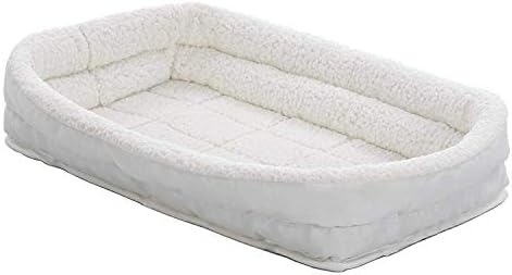MidWest Homes for Pets Intermediate QuietTime Double Bolster Pet Bed, White Plush 36-Inch Crate Mat with Stacked Bolsters, Machine Wash, Secure Fit with Elastic Straps
