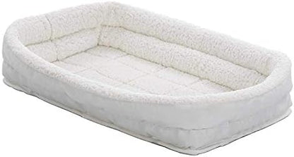 MidWest Homes for Pets Intermediate QuietTime Double Bolster Pet Bed, White Plush 36-Inch Crate Mat with Stacked Bolsters, Machine Wash, Secure Fit with Elastic Straps
