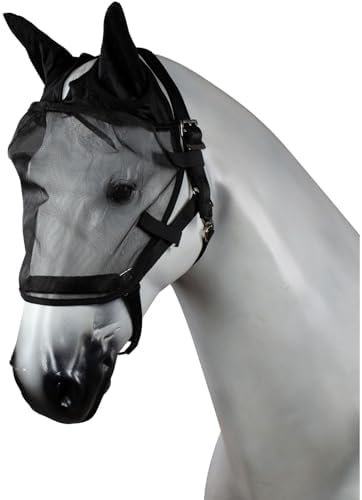 Horze Easy-Attach Bridle Insect and Fly Mask with Ear and Eye Protection - Black - XS