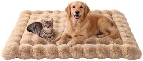 SOMAHE Plush Dog Bed Mat, Machine Washable, X-Large 47x35 Latte Coffee