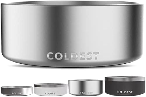 Coldest Dog Bowl - Anti Rust Metal, Non Slip, 3 Layers Insulated Stainless Steel Dog Bowls - Spill Proof & Heavy Duty - Water Bowl for Dogs, Cats, Dish Washer Safe (64 oz, Polished Stainless Steel)